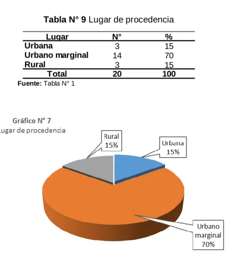 Tabla N° 9 Lugar de procedencia 