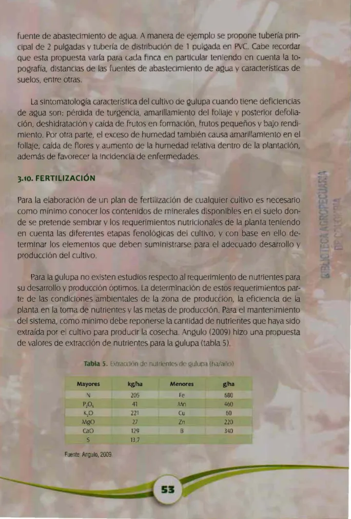 Tabla 5.  E  \!rdu  ion  dr  nulrienlc~  d< '  qulup.l  (ha/afio) 