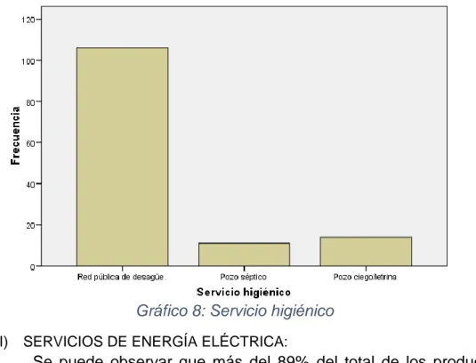 Gráfico 8: Servicio higiénico  I)  SERVICIOS DE ENERGÍA ELÉCTRICA: 