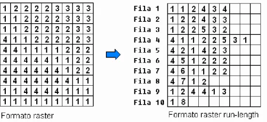 Figura 2.7. Creación de un mapa en formato raster run-length. 