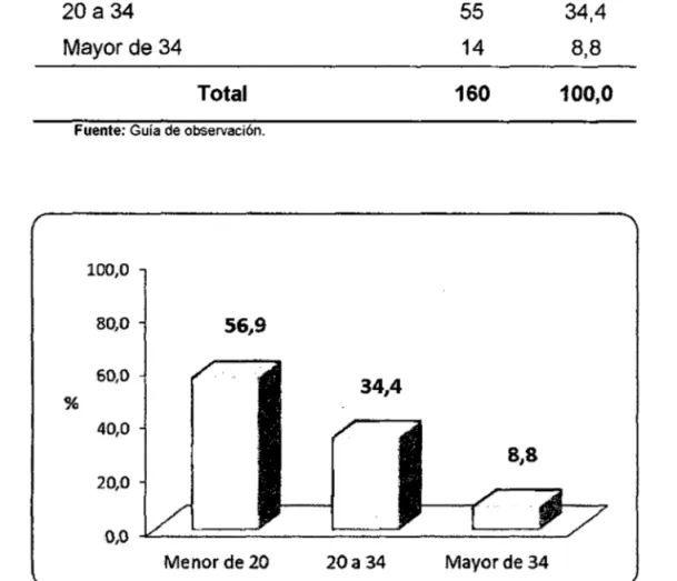 Gráfico 01.  Porcentaje de madres en estudio según edad en años.  Hospital  Daniel Alcides Carrión - Cerro de Paseo 2014