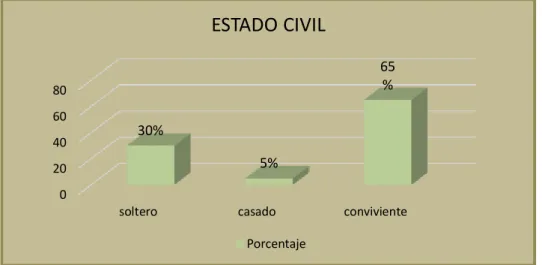 Figura 02. Diagrama de barras del estado civil de las pacientes atendidas en el C.S  Aparicio Pomares 020406080