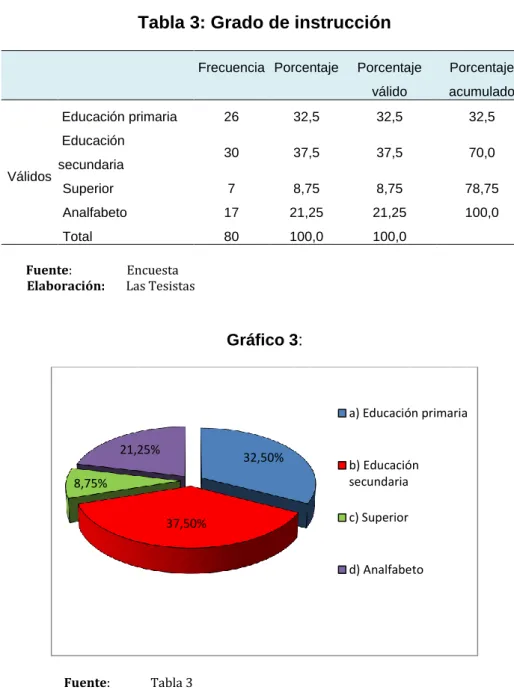 Tabla 3: Grado de instrucción 
