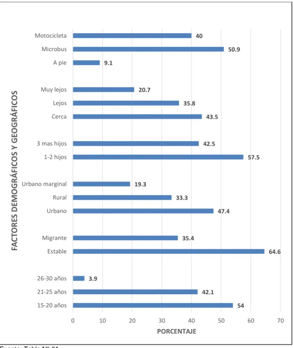 Figura 01. Componentes de los factores demográficos y geográficos que  influyen en la vacunación inoportuna en niños menores de 1 año del C