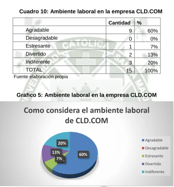Cuadro 10: Ambiente laboral en la empresa CLD.COM 