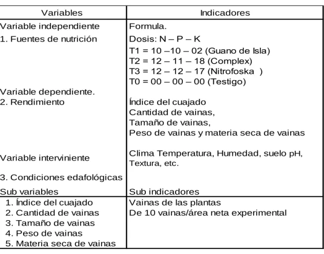 Cuadro 08:  Operacionalización de los variables