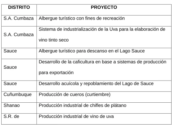 Cuadro  1.  Proyectos  VDL  del  programa  Proyecto  Especial  de  infraestructura 