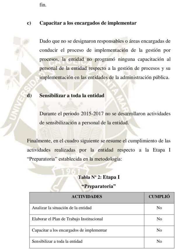 Tabla Nº 2:  Etapa I 