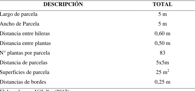TABLA 5. CARACTERÍSTICAS DE LA UNIDAD EXPERIMENTAL 