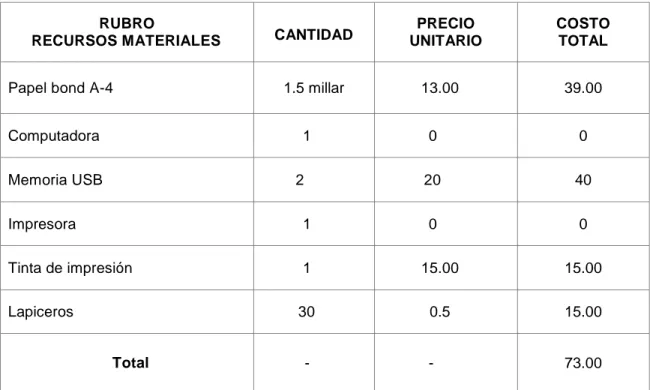 Fig. N°3. Elaboración propia. Asignación de recursos materiales. 