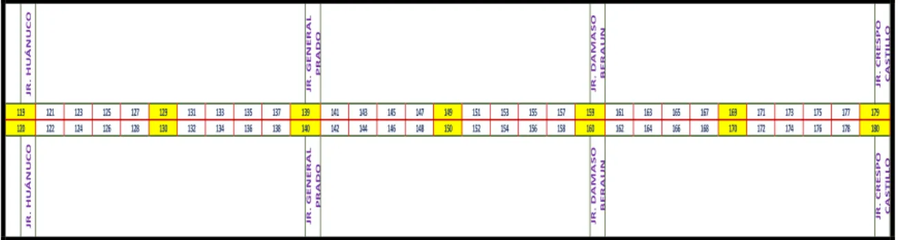 GRÁFICO 17: Selección de unidades de muestro en la séptima, octava y novena cuadra  del Jr