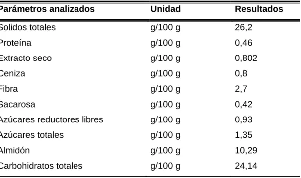 Cuadro 4. Composición nutricional de leche de choclo. 