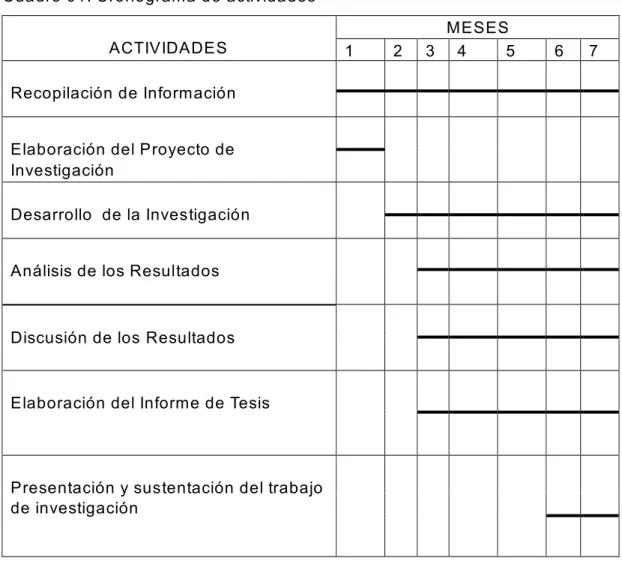 Cuadro 01. Cronograma de actividades 