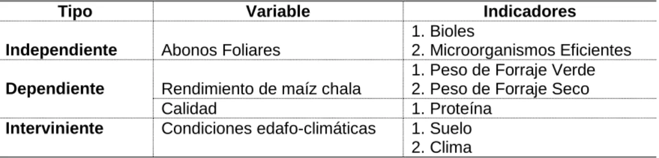 Cuadro 01. Variables 
