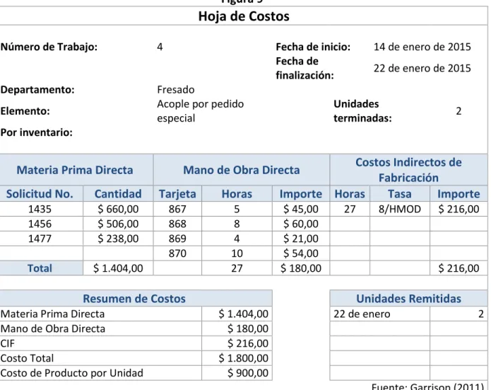 Figura 9   Hoja de Costos 