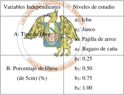Tabla N°01: Variables independientes y niveles de estudio.  
