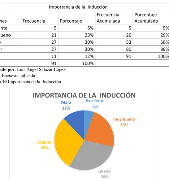 Tabla 11 Importancia de la Inducción  