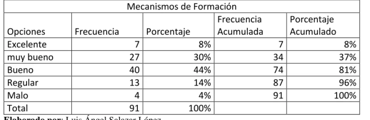 Tabla 12 Mecanismos de Formación 