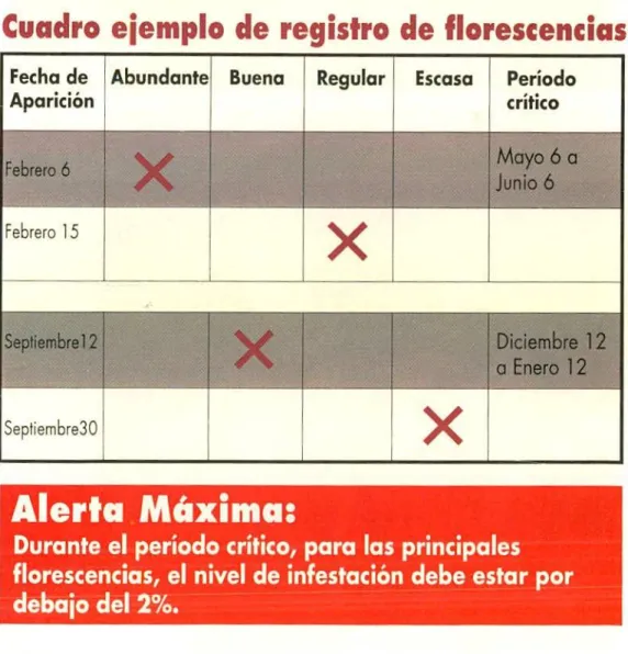Cuadro ejemplo de registro de florescencias
