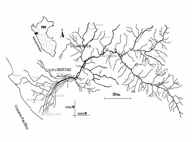 Figura 1. Ubicación del río Chicama en las Regiones de La Libertad y Cajamarca. 