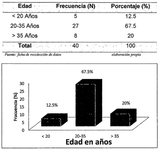 Tabla  01:  edad en años de las gestantes del  programa "embarazo sin violencia" 