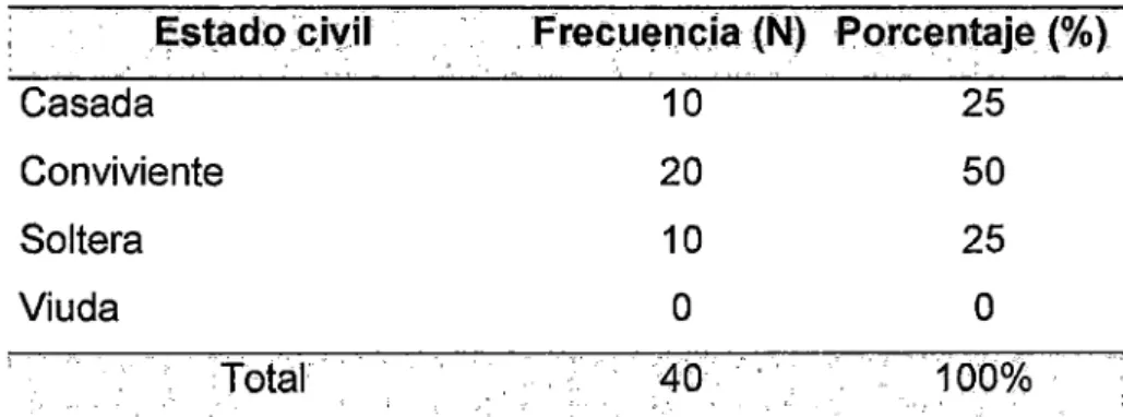 Tabla  2:  Estado  civil  de  las  gestantes  que  participaron  del  programa 