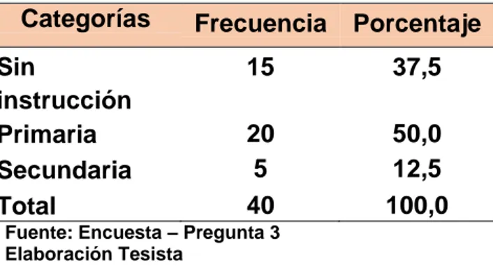 Cuadro 3. Nivel de instrucción de los adultos mayores. Centro de  Salud Manzanares. Mayo – Junio 2014