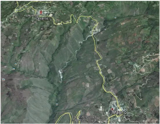 Figura 02: Georreferenciacion del área de estudio en Chachapoyas: Levanto – Mayno. Tomado  de database Google Earth 