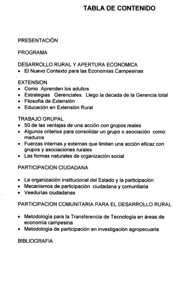 TABLA DE CONTENIDO
