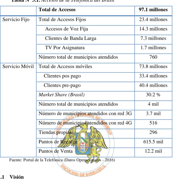 Tabla N o  3.1. Accesos de la Telefónica del Brasil 