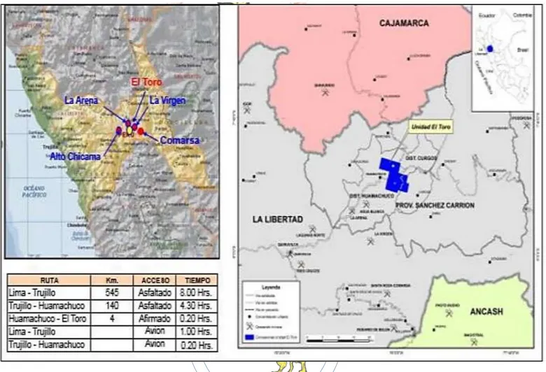 Figura 8: Ubicación y Acceso a la Mina El Toro  Fuente: Minera Los Andes Perú Gold- El Toro  