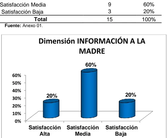 Tabla 11. Nivel de satisfacción de la madre respecto a la dimensión  información a la madre, por la atención recibida de los profesionales  enfermeros en el servicio de Medicina “C” del Instituto Nacional del Niño, 