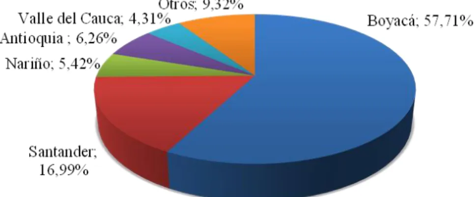Figura 5. Participación departamental en la producción de cebolla de rama, 2012  Fuente: Resultados evaluaciones agropecuarias municipales, MADR, 2012