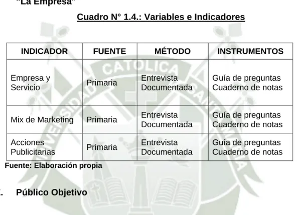 Cuadro N° 1.4.: Variables e Indicadores 