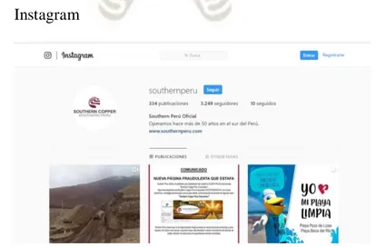 Figura 4. Captura de pantalla a la cuenta comercial. Fuente: Instagram Southern Peru
