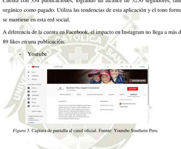 Figura 5. Captura de pantalla al canal oficial. Fuente: Youtube Southern Peru