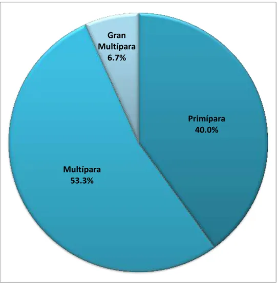 Figura 04. Paridad.  Primípara 40.0% Multípara 53.3% Gran Multípara 6.7% 