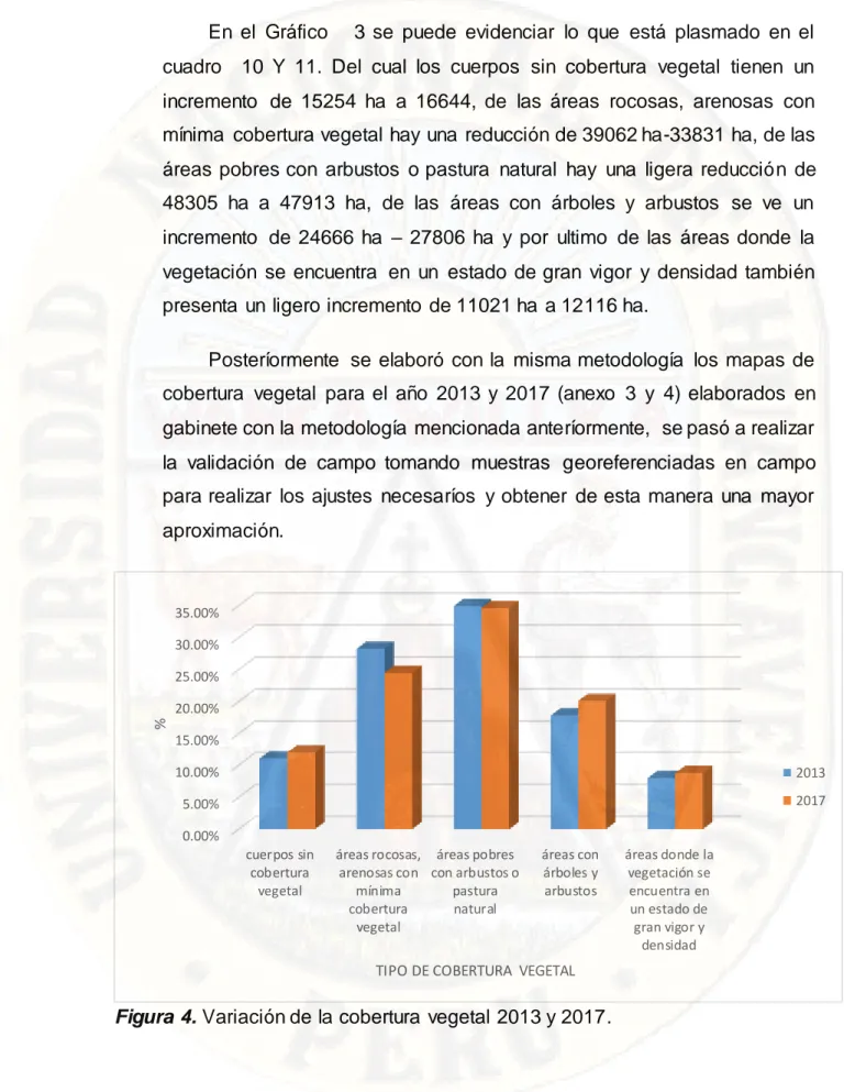 Figura 4. Variación de la cobertura  vegetal  2013 y 2017. 