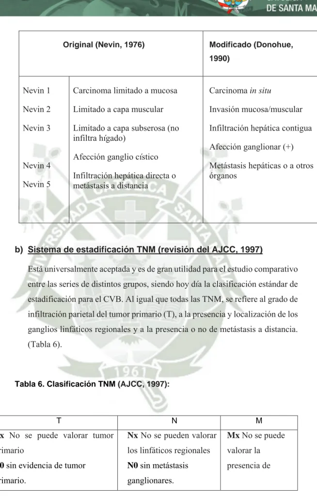 Tabla 6. Clasificación TNM (AJCC, 1997): 