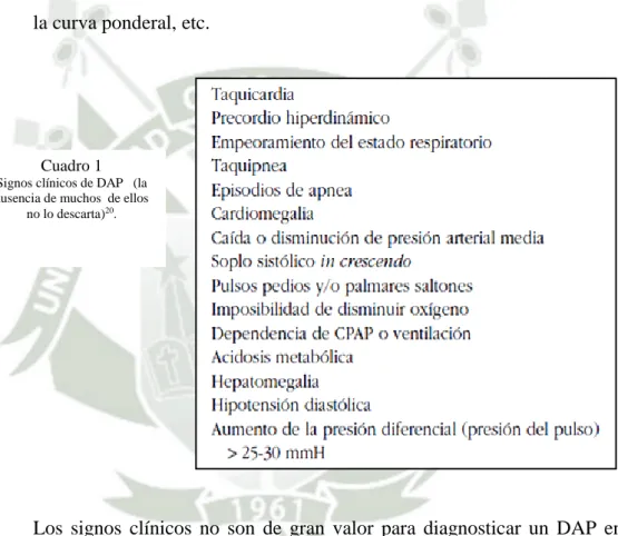 Cuadro 1  Signos clínicos de DAP   (la  ausencia de muchos  de ellos 