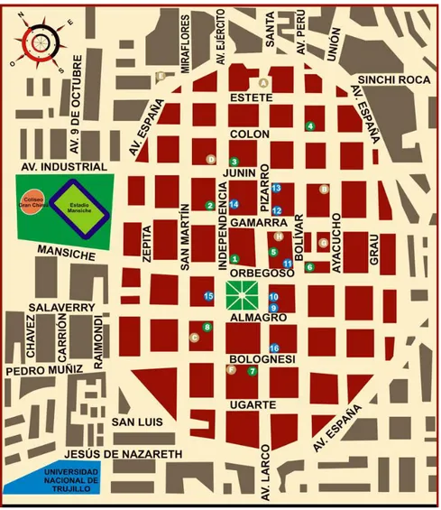 Fig. 1. Plano de nominación de calles del centro cívico de Trujillo.  
