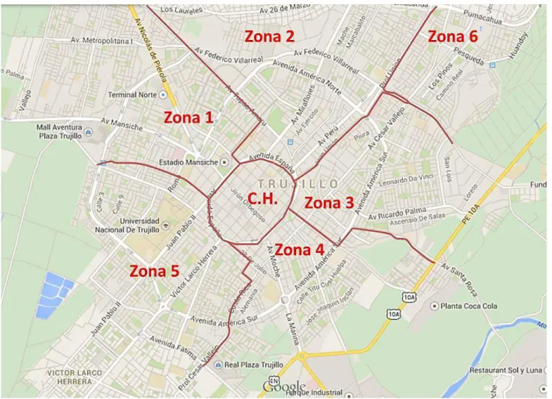 Figura 4.1: Mapa de zonas con servicio de barrido. 