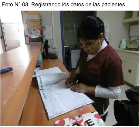 Foto N° 03: Registrando los datos de las pacientes 