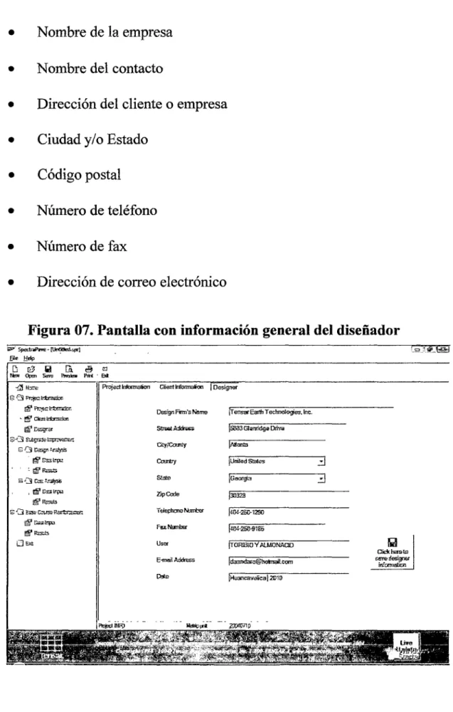 Figura 07. Pantalla con información general del diseñador 