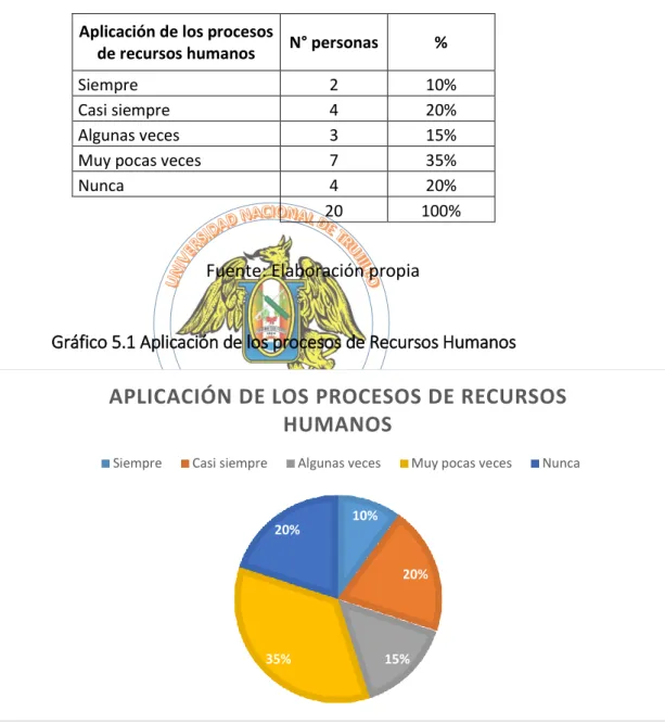 Tabla 4.1 Aplicación de los procesos de Recursos Humanos 