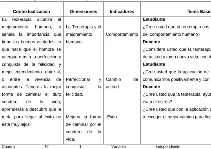 Cuadro  N°  1  Variable  Independiente