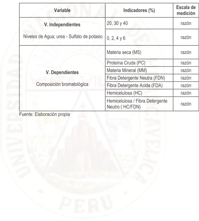 Cuadro 1.  Definición operativa de variables 
