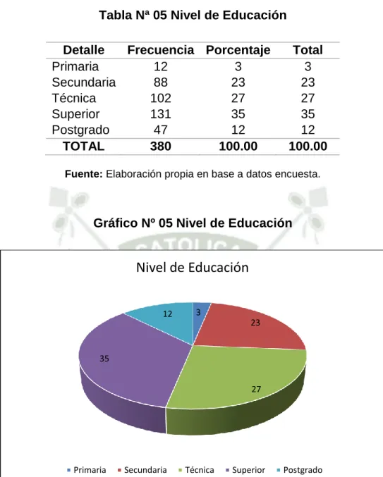 Gráfico Nº 05 Nivel de Educación 