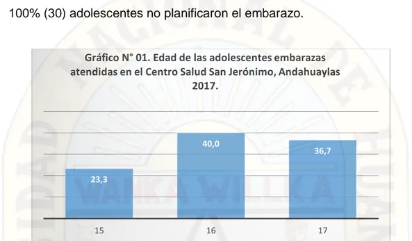 Gráfico N° 01. Edad de las adolescentes embarazas  atendidas en el Centro Salud San Jerónimo, Andahuaylas  