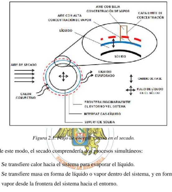 Figura 2.1. Flujo de energía y masa en el secado.